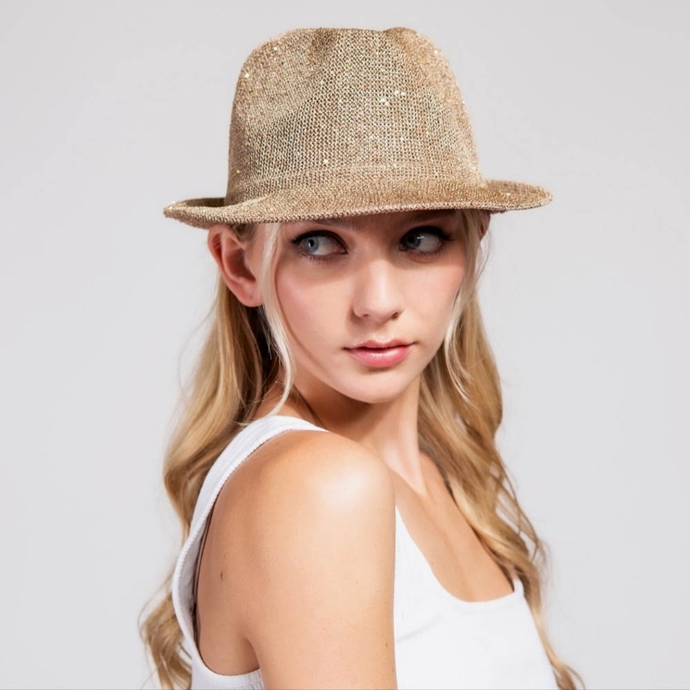 Sparkling Stylish Tan Women's Vintage Style Short Brim Classic Fedora Panama Hat